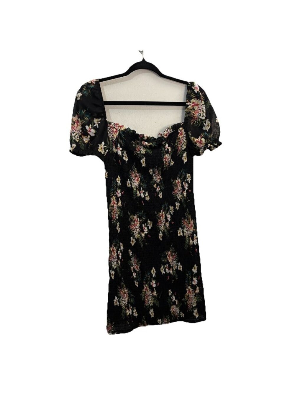 ReVamped Smocked Bodycon Short Floral Dress Puff Sleeve Size Small